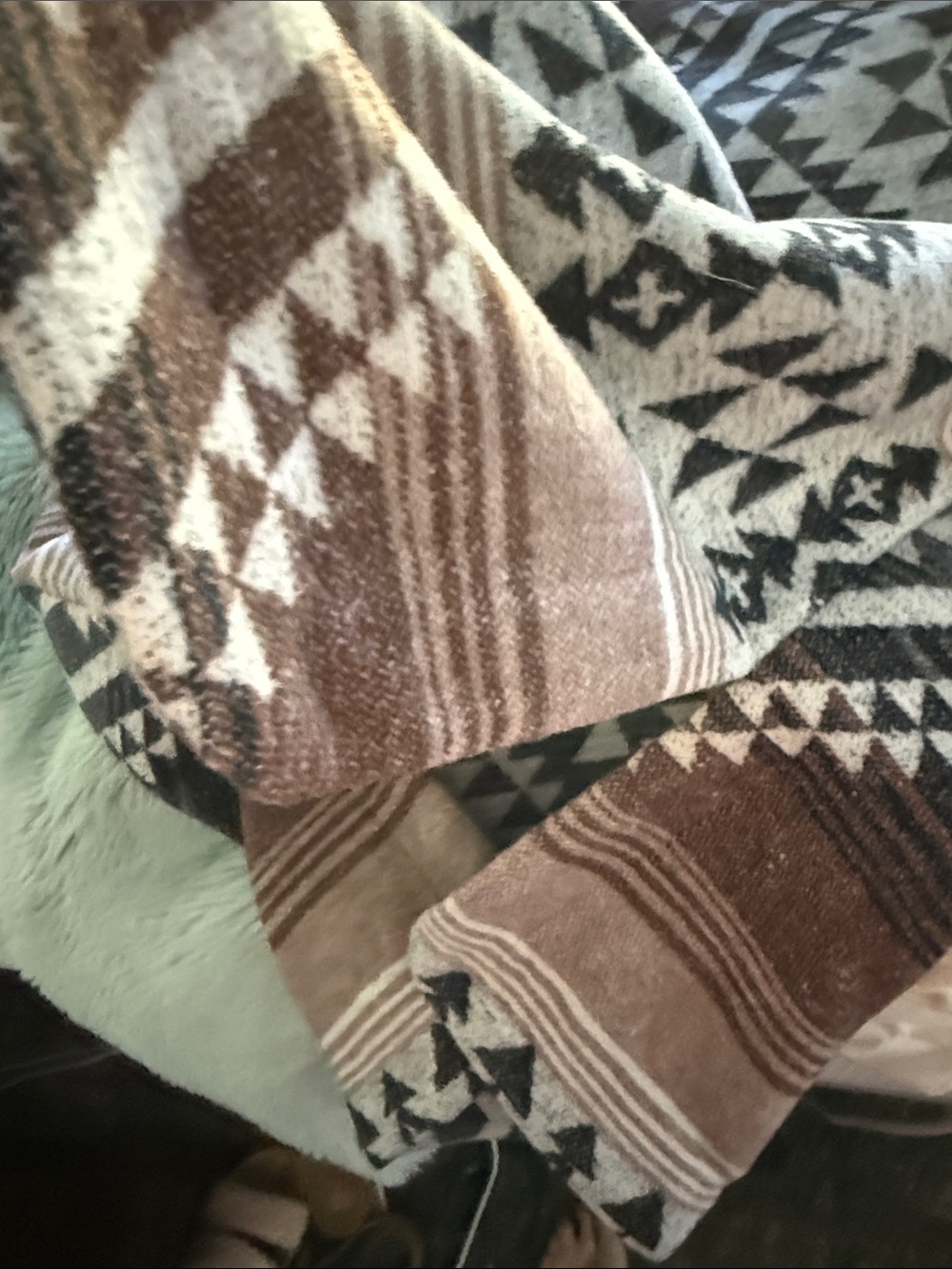 Aztec-Pattern Long Shacket in Brown & Cream - Picture 8 of 11